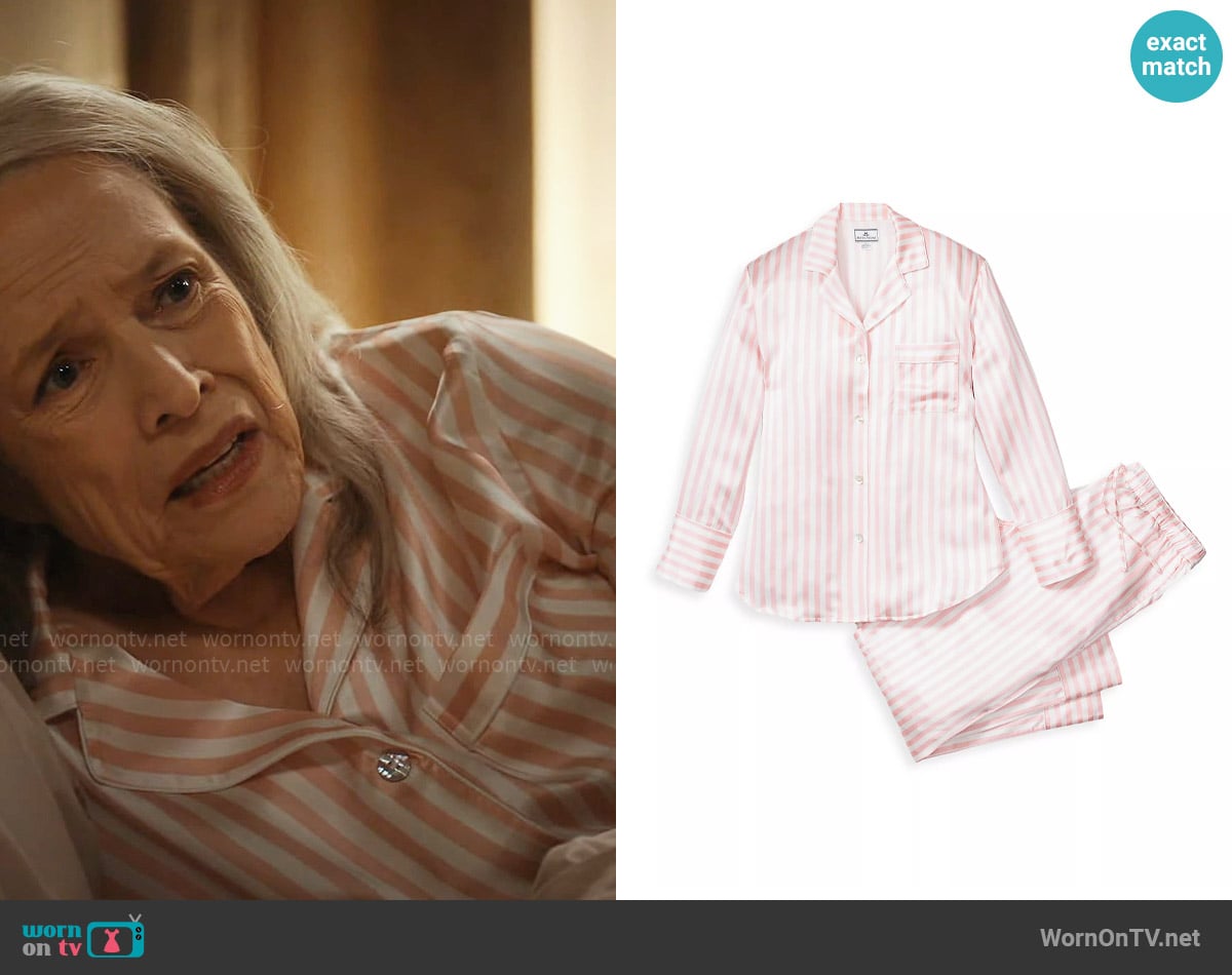 Petite Plume Silk Stripe Pajama Set in Pink Stripe worn by Madeline Matlock (Kathy Bates) on Matlock