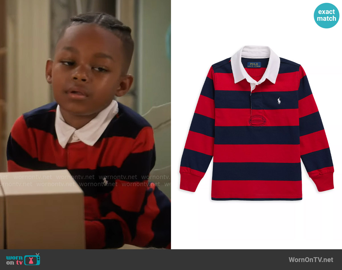 Polo Ralph Lauren Boy's Striped Rugby Polo Shirt worn by Trey (Caleb R. Johnson) on Poppas House