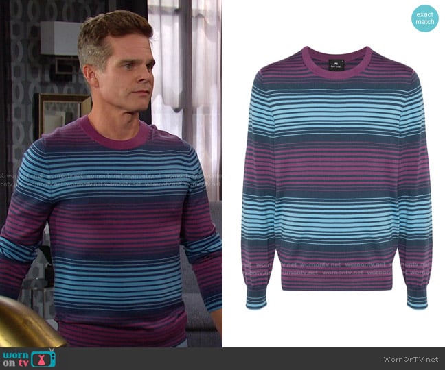PS Paul Smith Striped Wool Crewneck Sweater worn by Leo Stark (Greg Rikaart) on Days of our Lives