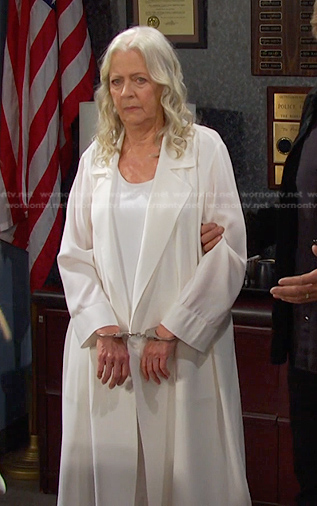 Rachel’s white long jacket on Days of our Lives
