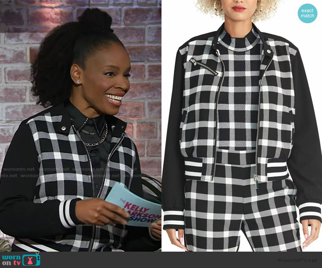 Rachel Rachel Roy Plaid Zip Bomber Jacket worn by Amber Ruffin on The Kelly Clarkson Show