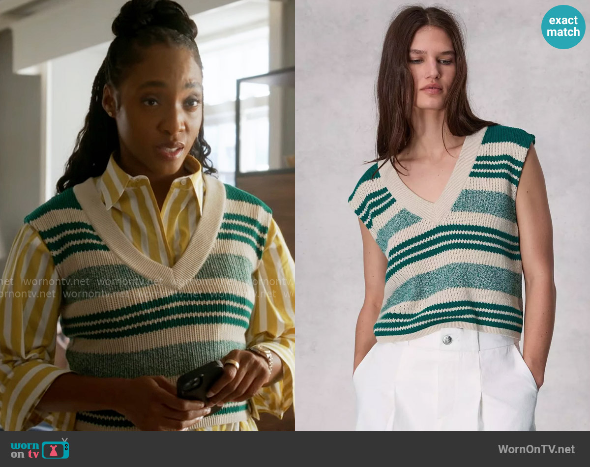 Rag and Bone Cyrus Sweater Vest in Sporting Green worn by Faith Mitchell (Iantha Richardson) on Will Trent