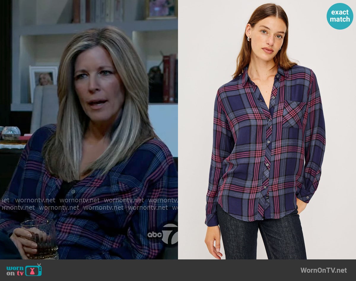 Rails Hunter Shirt in Navy Rose Astor worn by Carly Spencer (Laura Wright) on General Hospital