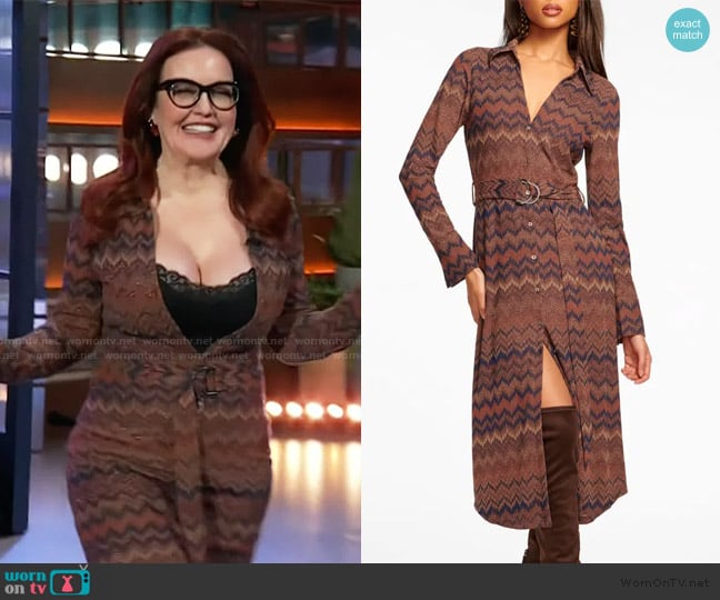 Ramy Brook Lydia Metalllic Chevron Long Sleeve Shirtdress worn by Jennifer Simard on The Kelly Clarkson Show