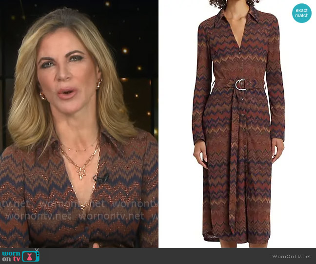 Ramy Brook Lydia Dress in Saddle Chevron worn by Natalie Morales on CBS Mornings