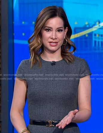 Rebecca’s grey plaid sheath dress on Good Morning America