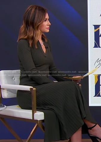 Rebecca’s green ribbed midi dress on Good Morning America