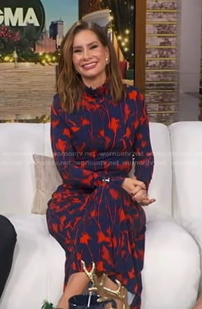 Rebecca’s navy and red floral turtleneck dress on Good Morning America