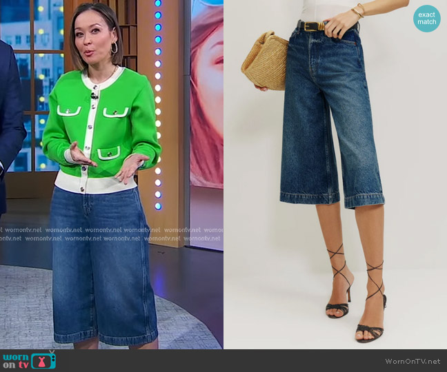Reformation Cary High Rise Culotte Jeans worn by Eva Pilgrim on Good Morning America