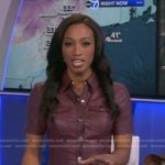 Brittany’s burgundy short sleeve leather dress on Good Morning America