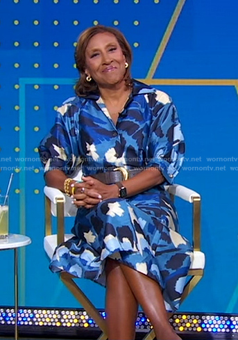 Robin’s blue abstract print dress on Good Morning America