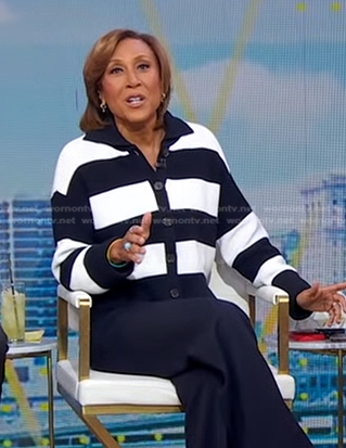 Robin’s navy and white striped cardigan on Good Morning America