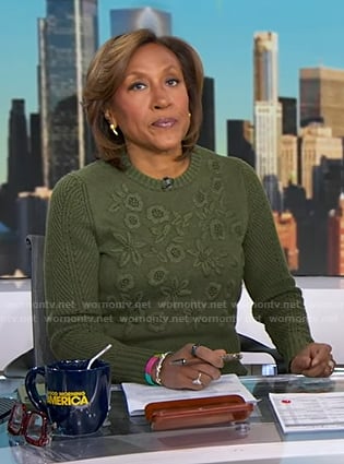 Robin’s green floral knit sweater on Good Morning America