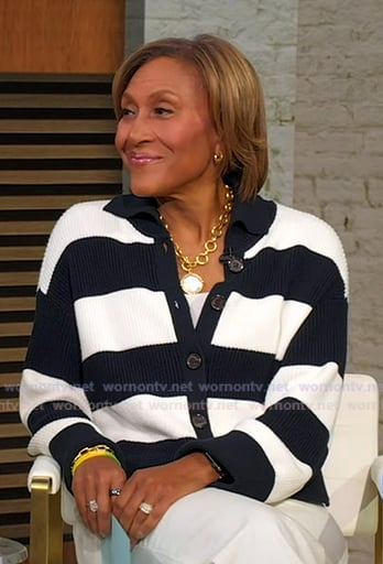 Robin’s navy and white striped cardigan on Good Morning America