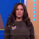 Rocsi’s brown embellished sweater and beige pants on Good Morning America