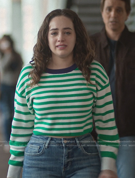 Samantha’s green stripe sweatshirt on Cobra Kai