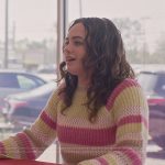 Samantha’s stripe knit sweater on Cobra Kai