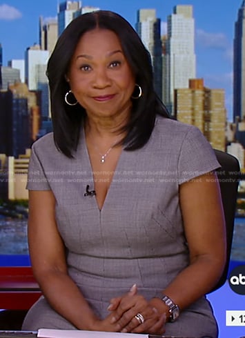 Sandra Bookman’s grey v-neck cap sleeve dress on Good Morning America