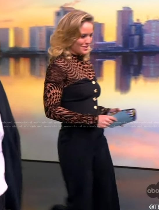 Sara’s star print mesh top and jumpsuit on The View