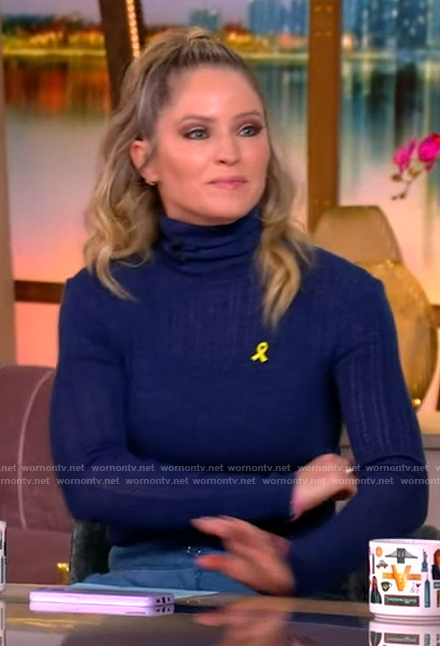 Sara’s blue pointelle knit turtleneck on The View