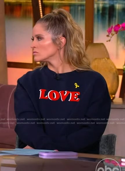 Sara’s love print sweatshirt and embellished jeans on The View