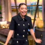 Sarah Hyland’s black button detail jacket and mini skirt on The View