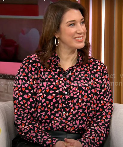 Sarah Gelman’s heart print blouse on CBS Mornings