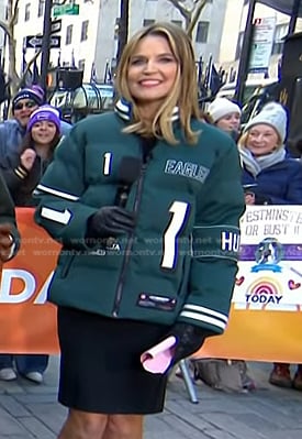Savannah’s green print puffer jacket on Today