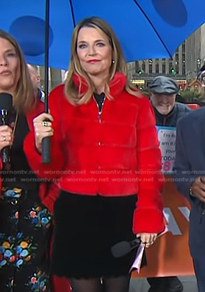 Savannah’s red fur puffer jacket on Today