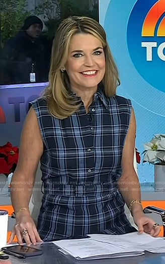 Savannah’s blue sleeveless plaid shirtdress on Today