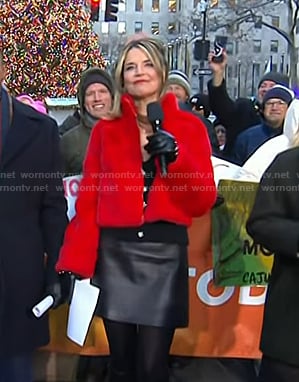 Savannah’s red fur puffer jacket on Today