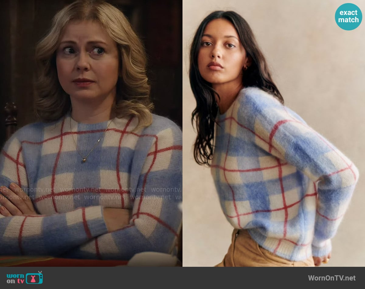 Sezane Victoria Jumper in Blue Red Ecru worn by Sam (Rose McIver) on Ghosts