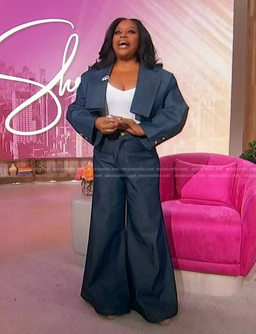 Sherri’s oversized denim jacket and pants on Sherri