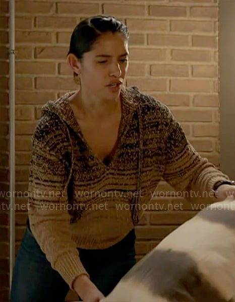Stella’s beige striped hoodie on Chicago Fire