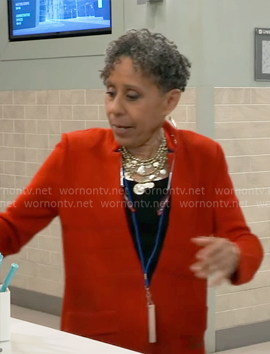 Stella’s red knit jacket on General Hospital