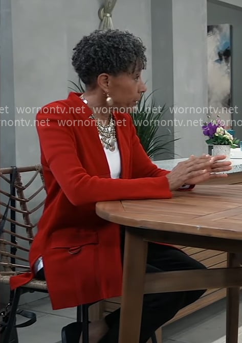 Stella’s red knit jacket on General Hospital