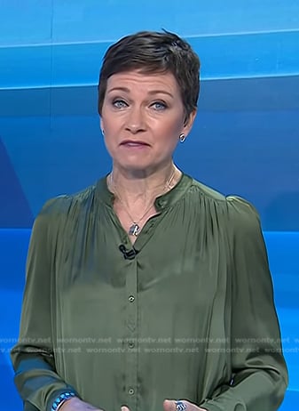 Stephanie’s army green satin blouse on Today