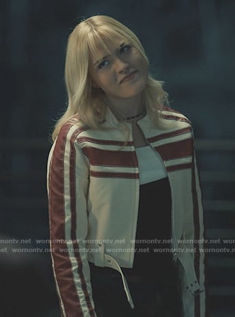 Olivia’s striped leather jacket on Sweet Magnolias