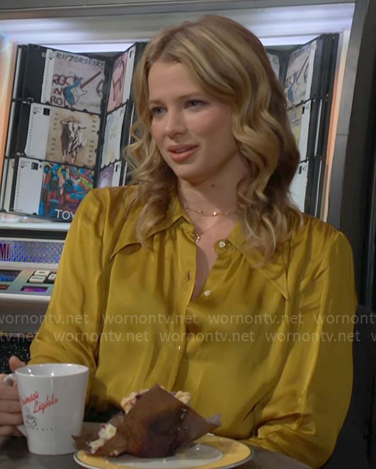 Summer’s golden yellow button down shirt on The Young and the Restless