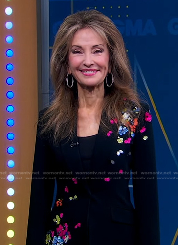 Susan Lucci’s black floral sequin blazer and pants on Good Morning America