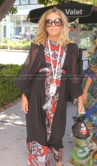 Sutton’s red print mixed media dress on The Real Housewives of Beverly Hills