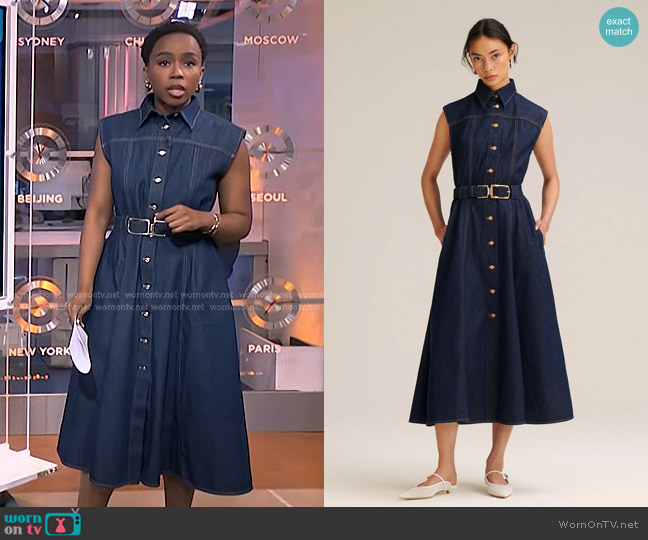 Scanlan Theodore Denim Gold Buckle Belted Dress worn by Zinhle Essamuah on NBC News Daily