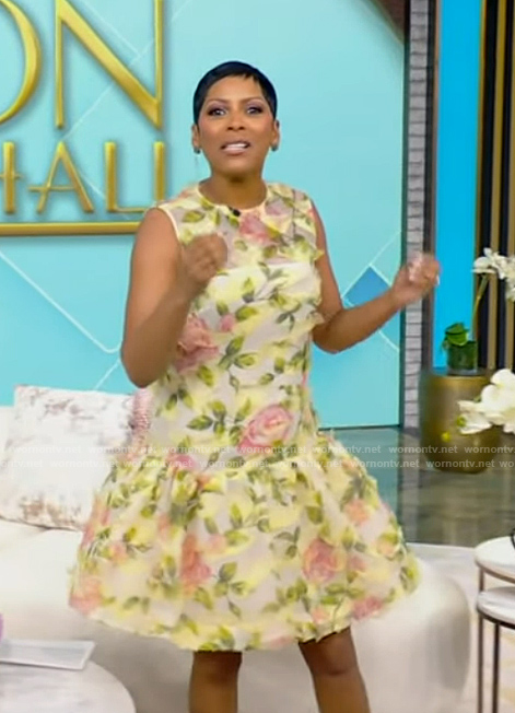Tamron’s floral print mini dress on Tamron Hall Show
