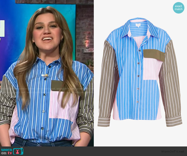 Tanya Taylor Topher Stripe Top worn by Kelly Clarkson on The Kelly Clarkson Show