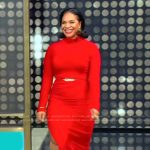 Teedra Moses’s red asymmetric dress on Tamron Hall Show