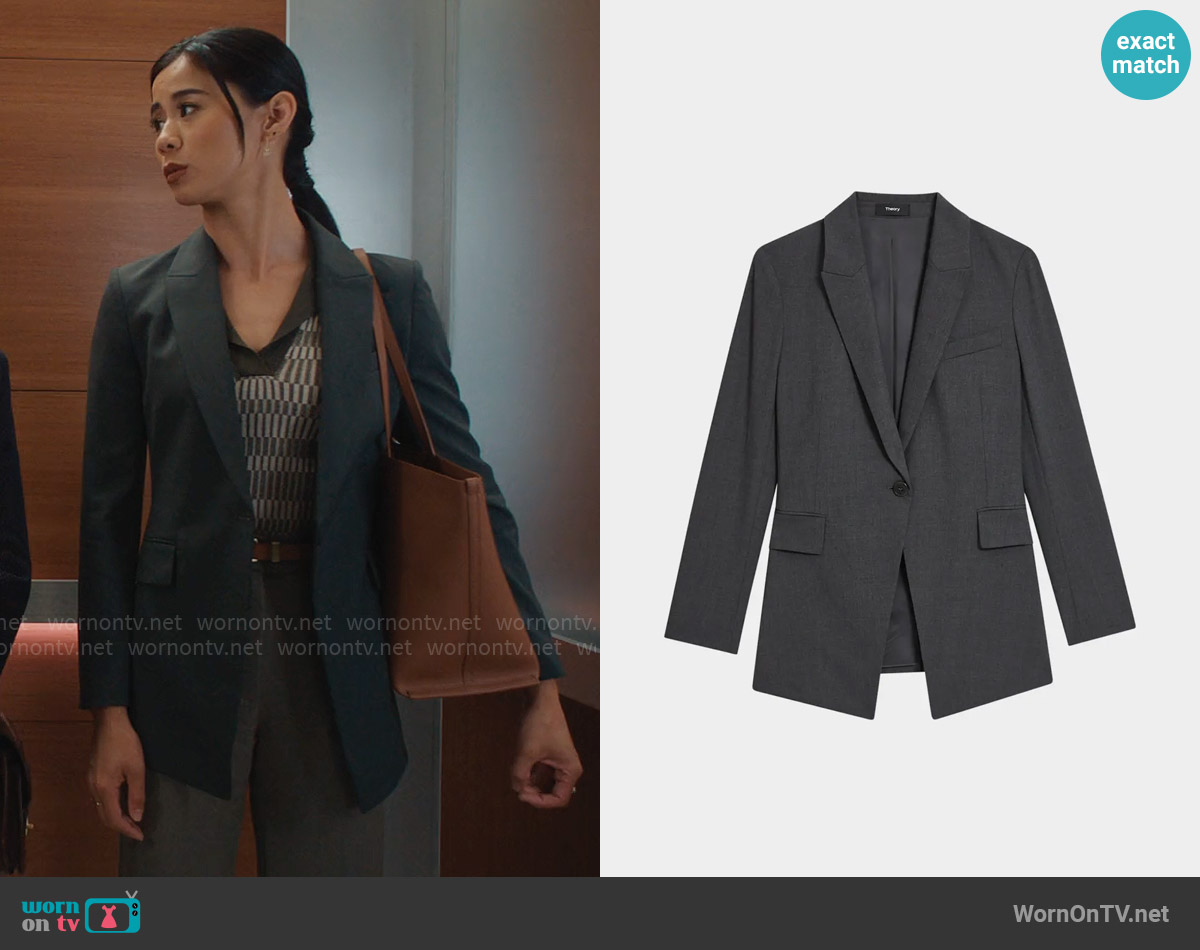 Theory Etiennette Wool Blazer in Charcoal worn by Sarah Franklin (Leah Lewis) on Matlock
