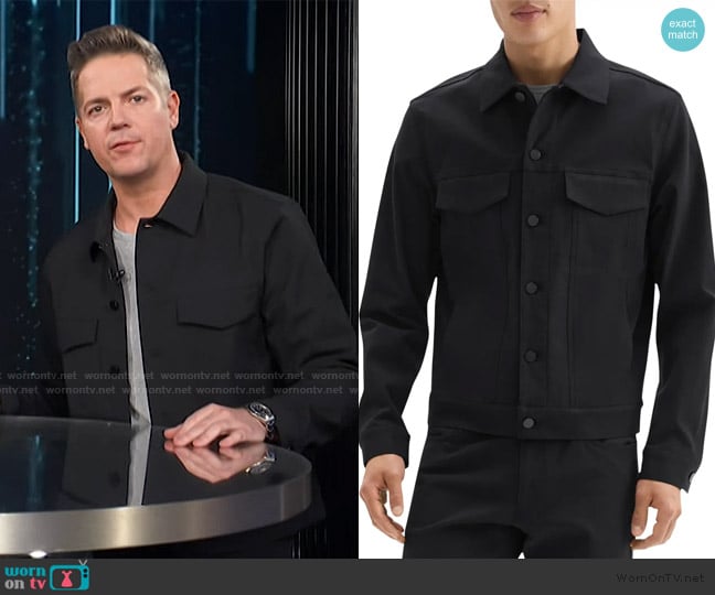 Theory River Cotton Blend Twill Trucker Jacket worn by Jason Kennedy on E! News