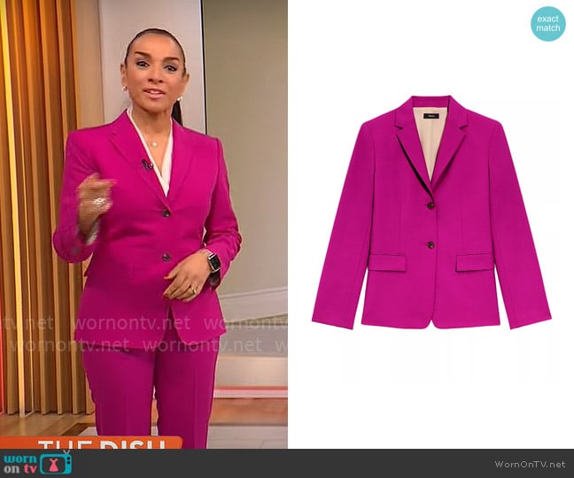 Theory Slim-Fit Wool Blazer in Wildflower worn by Michelle Miller on CBS Mornings