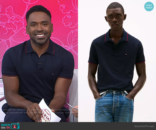 Tommy Hilfiger Regular Fit Performance Jersey Polo in Navy worn by Justin Sylvester on Today