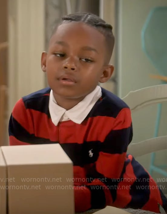 Trey’s red striped rugby shirt on Poppas House